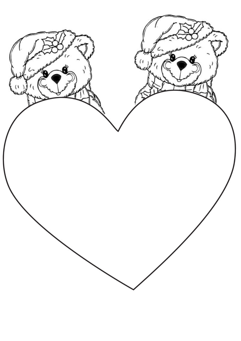Online coloring book: Coloring book of two cute teddy bears and a heart